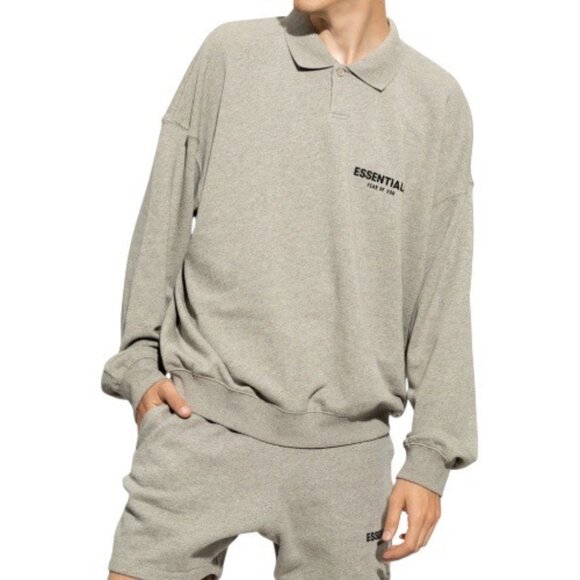 Essentials Fear Of God Men's Long-Sleeve Polo Polo Sweatshirt Gray M - Picture 1 of 13